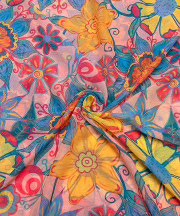 Multi Color Floral Digital Printed Chiffon Fabric